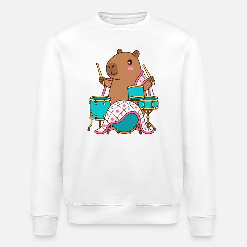 Drumming Capibara Parade - Little Drummer - Stanley/Stella ROLLER Unisex Organic Sweatshirt - white