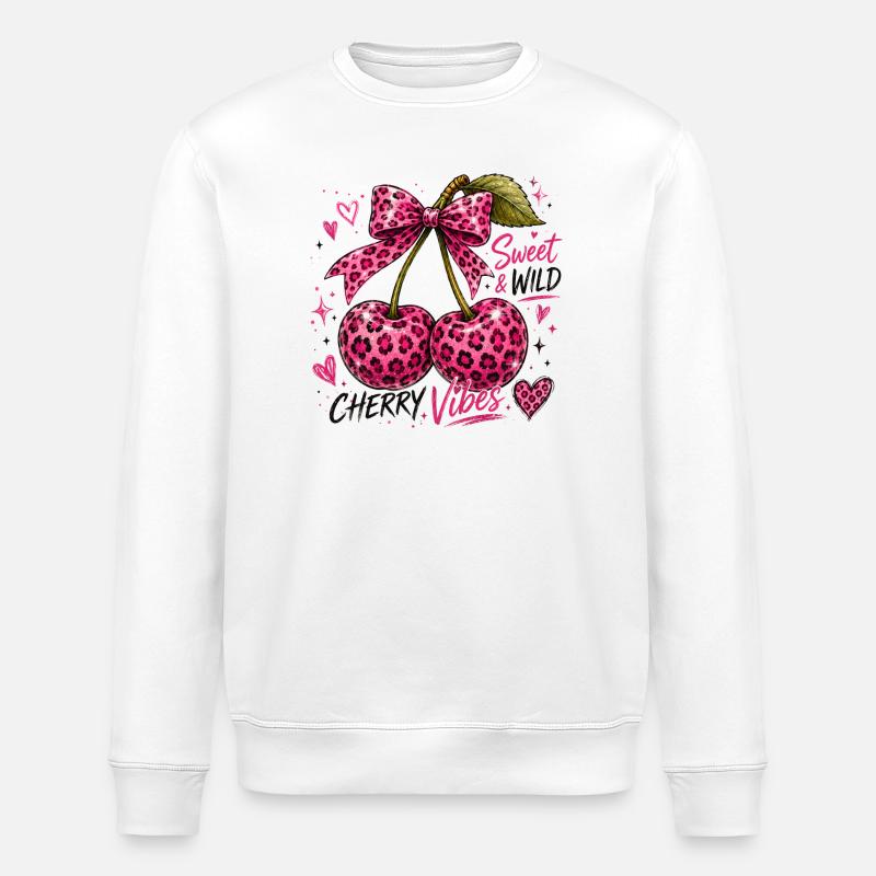 Sweet Cherry Vibes Leopard Cherries - Stanley/Stella ROLLER Unisex Organic Sweatshirt - white
