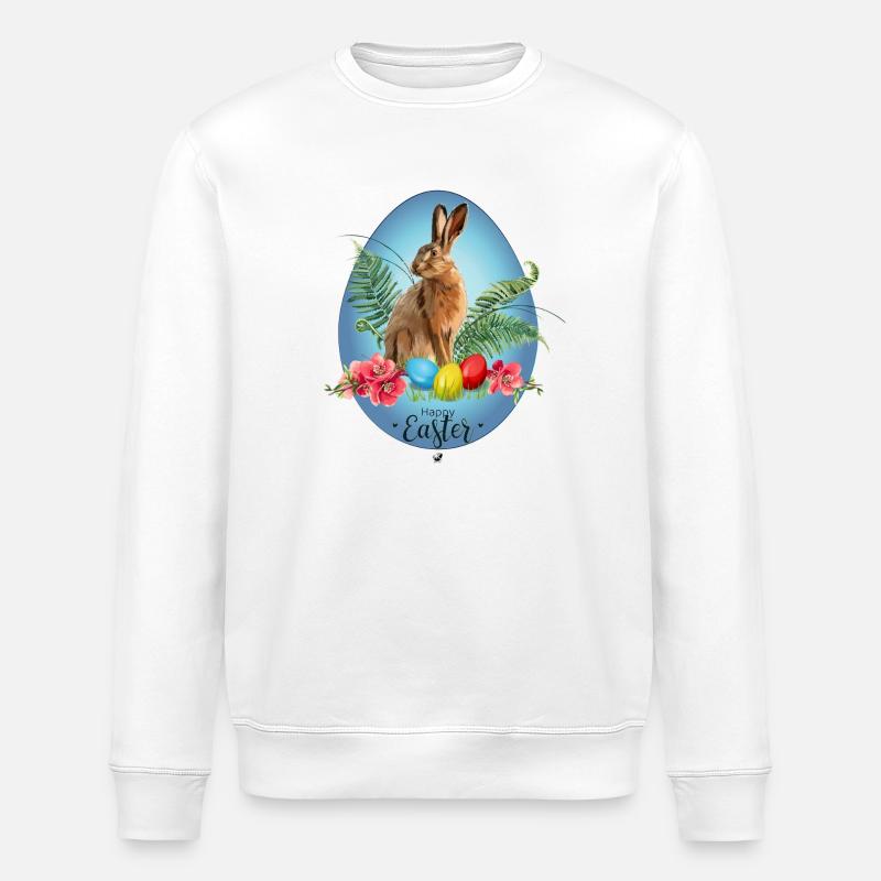 Hase, Ostereier und Kirschblüten Abbildung - Stanley/Stella Unisex Bio-Sweatshirt ROLLER - Weiß
