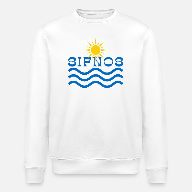 Sifnos Sun and Waves Emblem - Stanley/Stella ROLLER Unisex Organic Sweatshirt - white