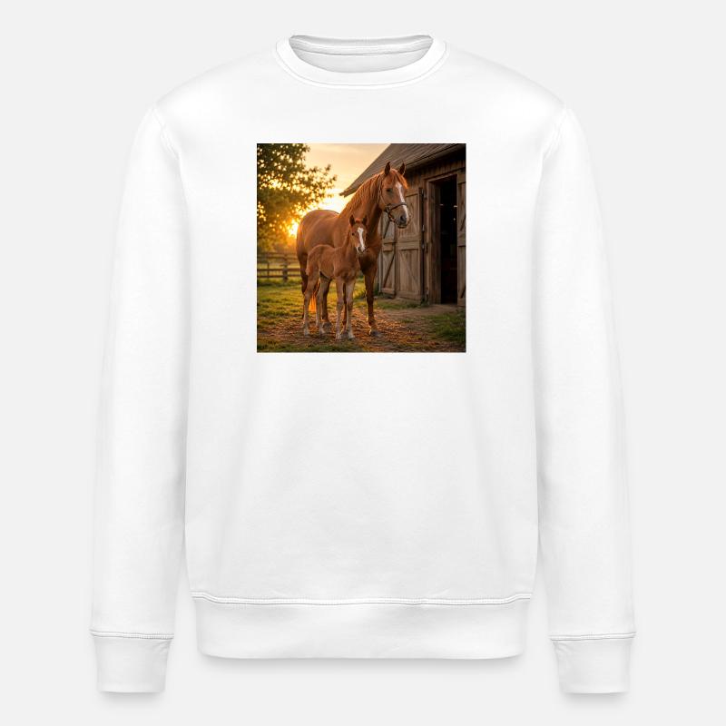 Sunset, mare with foal - Stanley/Stella ROLLER Unisex Organic Sweatshirt - white