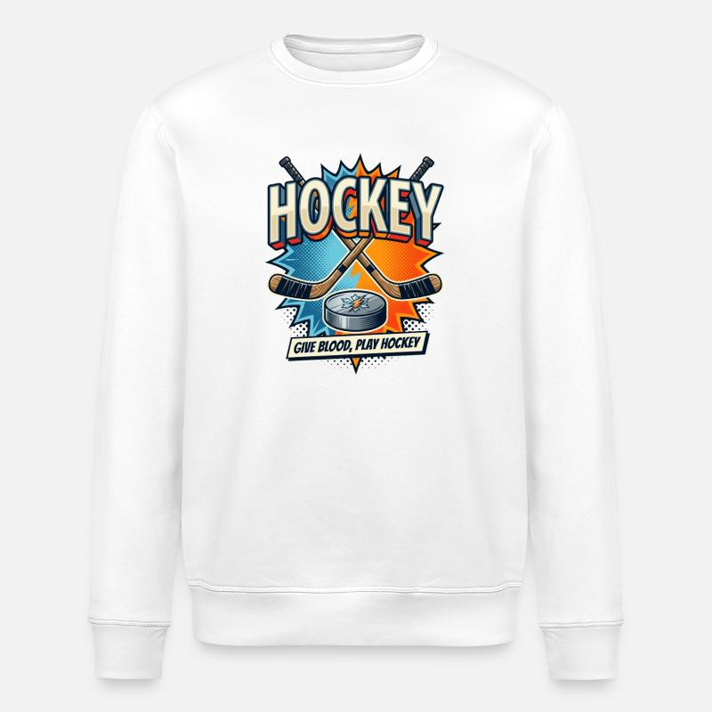 Retro Eishockey Schläger Puck Comic - Stanley/Stella Unisex Bio-Sweatshirt ROLLER - Weiß