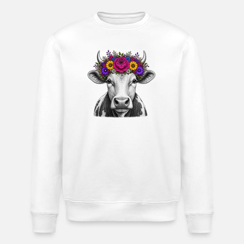 Vache avec couronne de fleurs - Sweat bio ROLLER Stanley/Stella Unisexe - blanc