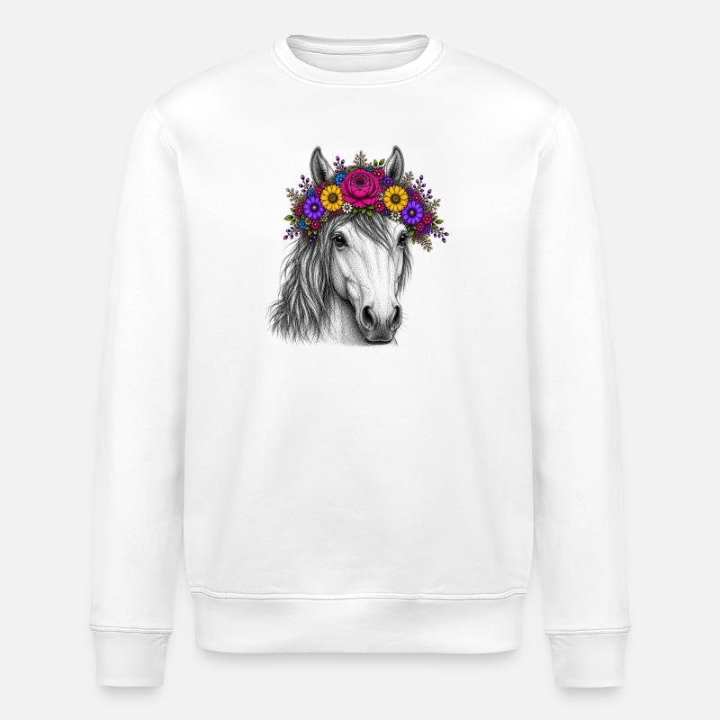 Cheval avec une couronne de fleurs - Sweat bio ROLLER Stanley/Stella Unisexe - blanc