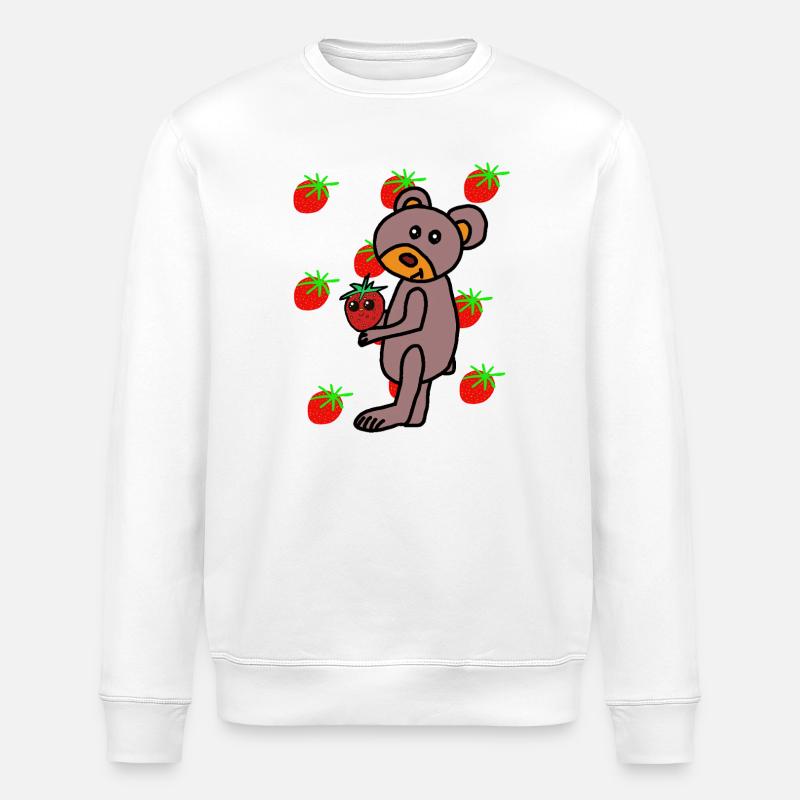 Strawberry Teddy Children's Bear - Stanley/Stella ROLLER Unisex Organic Sweatshirt - white