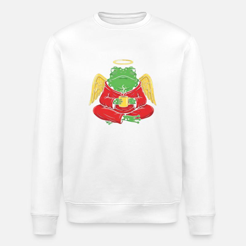 Angel frog with coffee cup - Stanley/Stella ROLLER Unisex Organic Sweatshirt - white