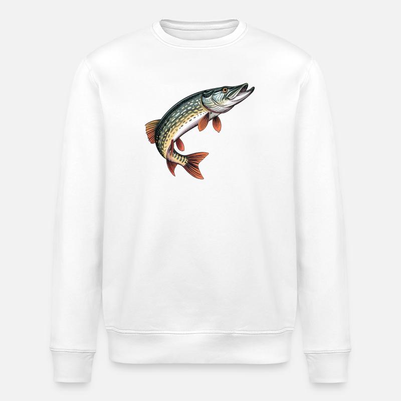 Coloured pike print - Stanley/Stella ROLLER Unisex Organic Sweatshirt - white