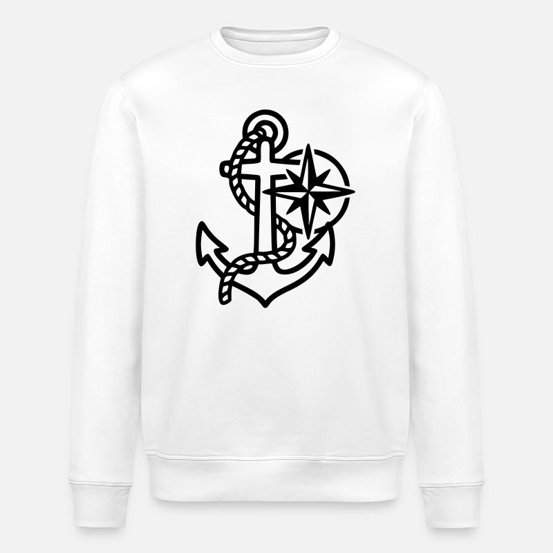 Anchor Wind Rose Maritime Logo - Stanley/Stella ROLLER Unisex Organic Sweatshirt - white