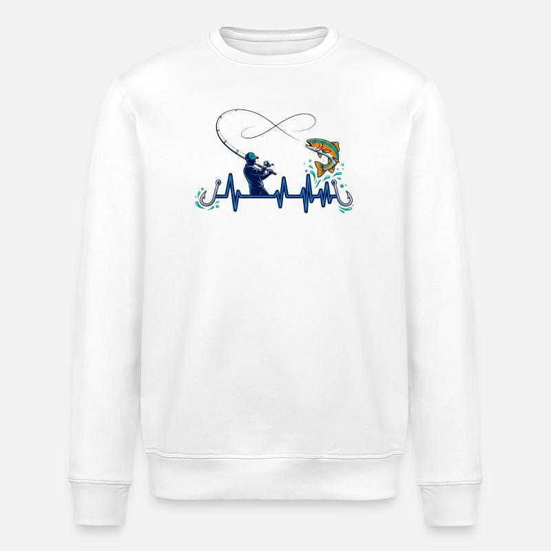 Angler Heartbeat ECG Infinity Fish - Stanley/Stella ROLLER Unisex Organic Sweatshirt - white