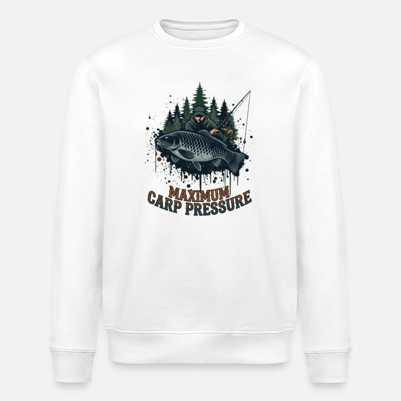 Maximum Carp Pressure Carp Angler Fish - Stanley/Stella ROLLER Unisex Organic Sweatshirt - white