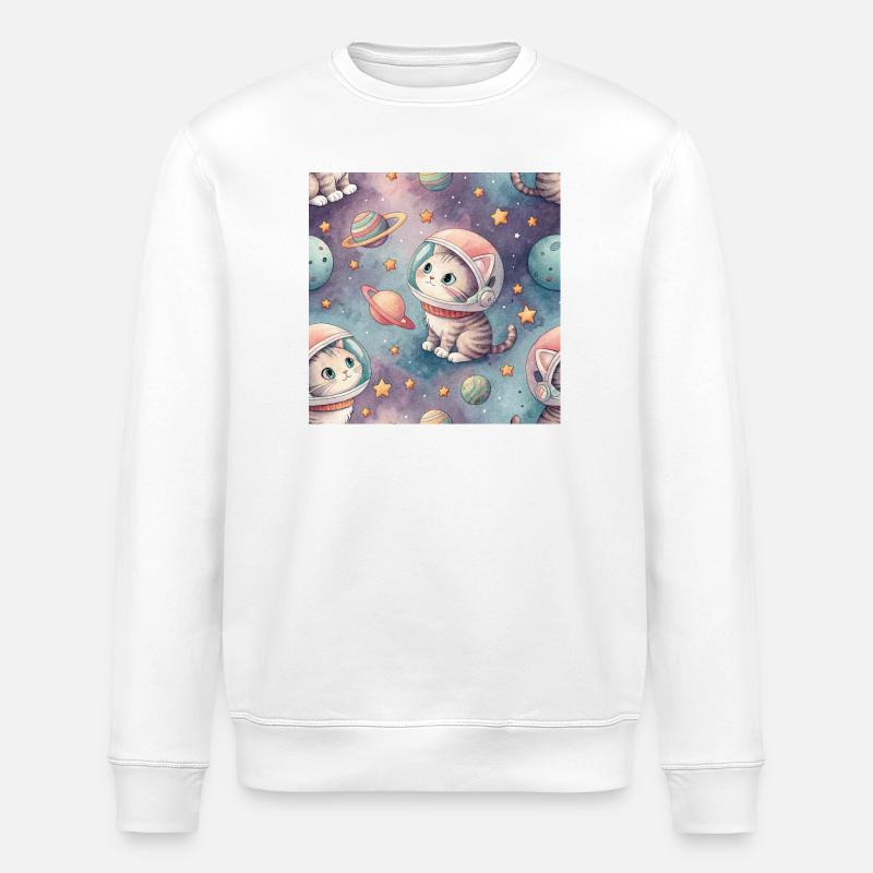 Cosmic Kitten in Orbit - Stanley/Stella ROLLER Unisex Organic Sweatshirt - white