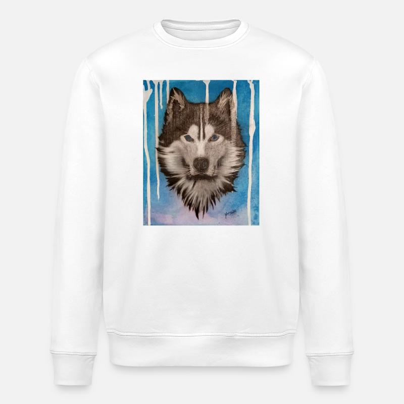Conception aquarelle Husky - Sweat bio ROLLER Stanley/Stella Unisexe - blanc