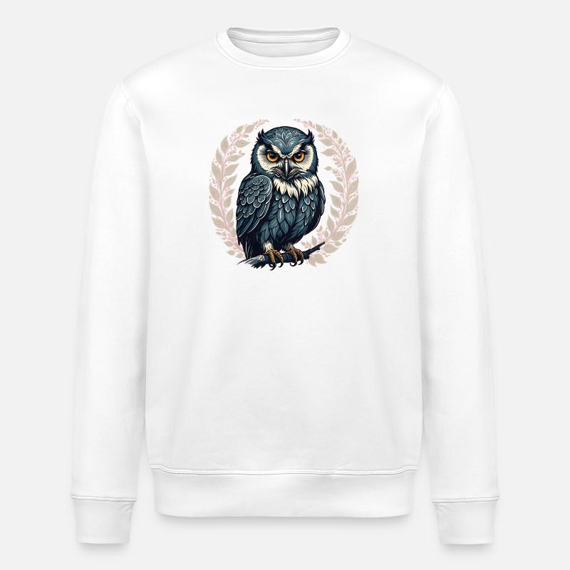 Mondnacht-Eule im Rosenkraß - Stanley/Stella Unisex Bio-Sweatshirt ROLLER - Weiß