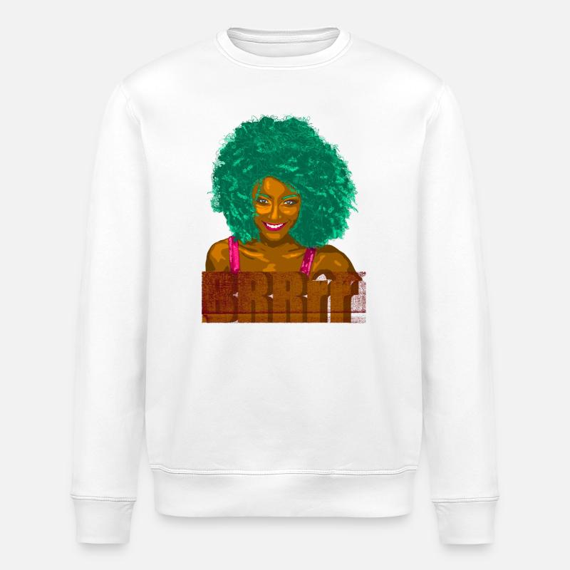 Turquoise Afro Pop Portrait - Stanley/Stella ROLLER Unisex Organic Sweatshirt - white