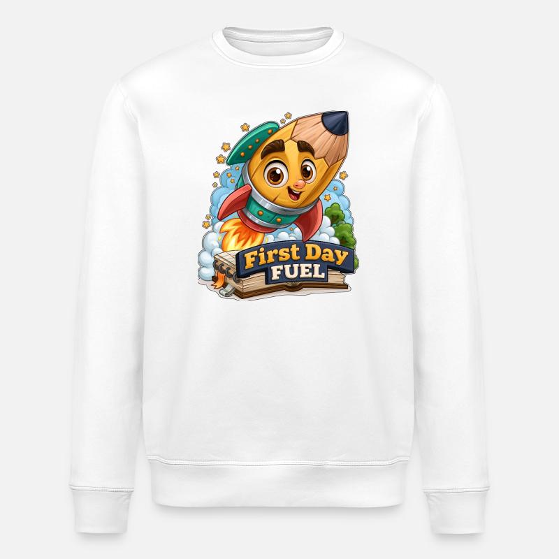 First Day Fuel Rocket Pencil - Stanley/Stella ROLLER Unisex Organic Sweatshirt - white