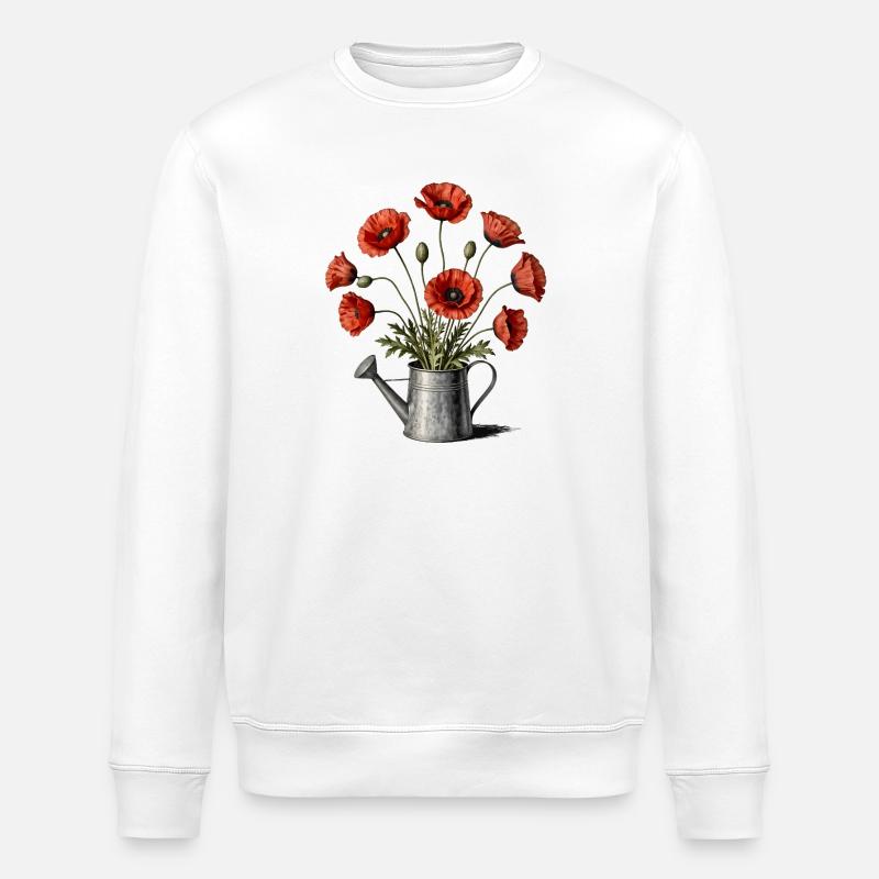 Poppies in a watering can - Stanley/Stella ROLLER Unisex Organic Sweatshirt - white