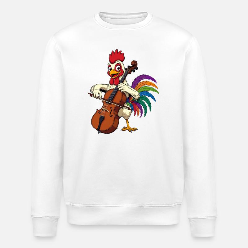 Rooster with cello - Stanley/Stella ROLLER Unisex Organic Sweatshirt - white