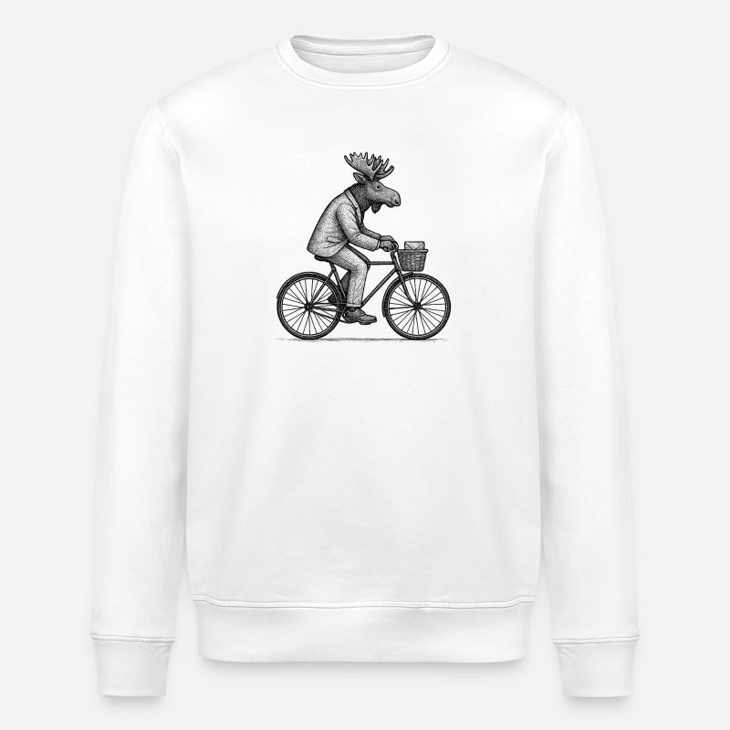 Cycling Moose in Suit - Stanley/Stella ROLLER Unisex Organic Sweatshirt - white