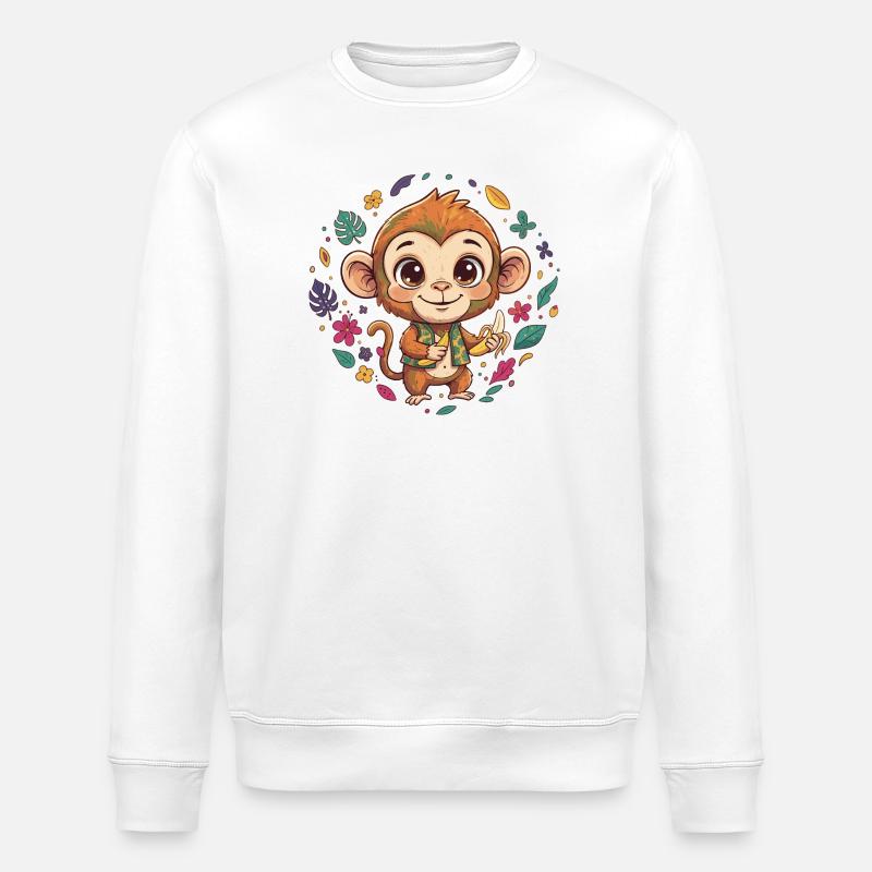 Singe tropical avec banane - Sweat bio ROLLER Stanley/Stella Unisexe - blanc