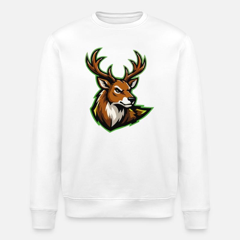 Wilder Hirschkopf Cartoon Stil - Stanley/Stella Unisex Bio-Sweatshirt ROLLER - Weiß