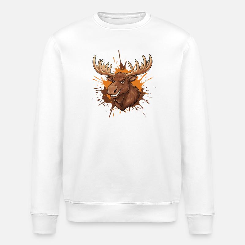 Elchkopf mit Orangenspritzer - Stanley/Stella Unisex Bio-Sweatshirt ROLLER - Weiß