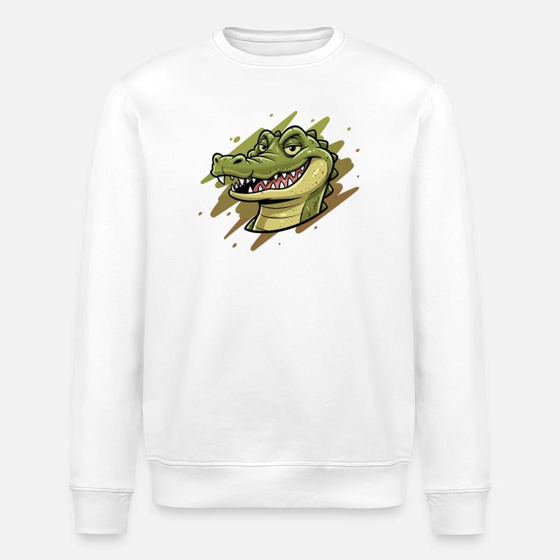 Crocodile Cartoon Head - Stanley/Stella ROLLER Unisex Organic Sweatshirt - white