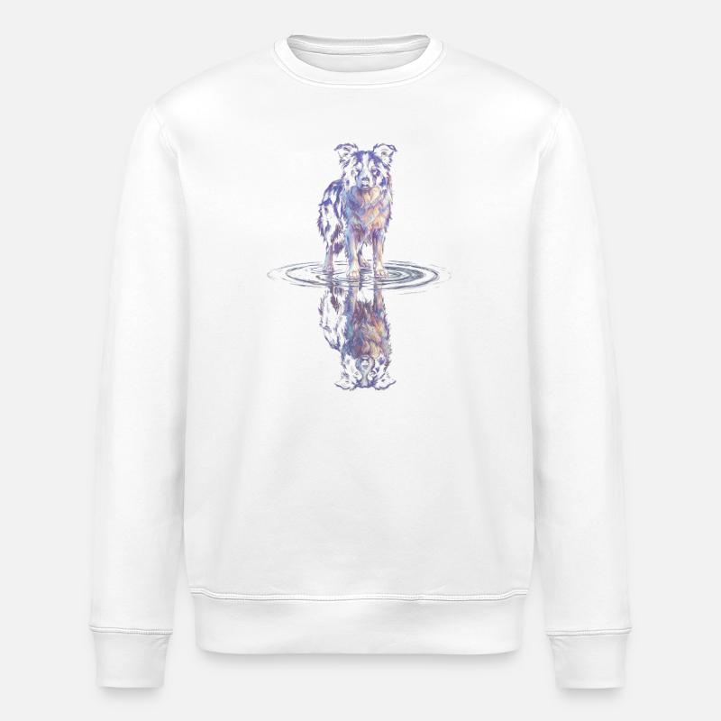 Border Collie Water Reflection - Stanley/Stella ROLLER Unisex Organic Sweatshirt - white