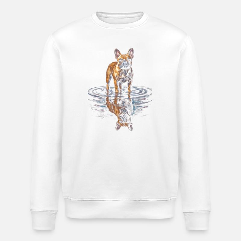 Französische Bulldogge Wasserreflexion - Stanley/Stella Unisex Bio-Sweatshirt ROLLER - Weiß