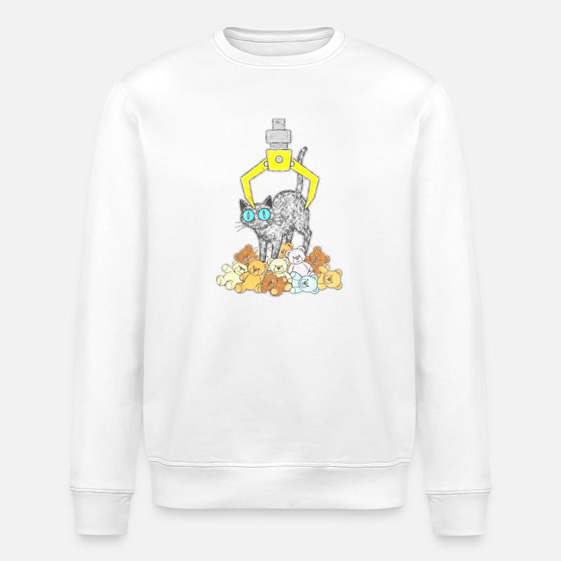 Schwarze Katze unter gelber Kralle - Stanley/Stella Unisex Bio-Sweatshirt ROLLER - Weiß