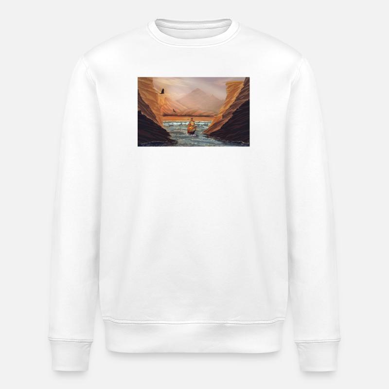 Journey to Dawn in Cliffs - Stanley/Stella ROLLER Unisex Organic Sweatshirt - white