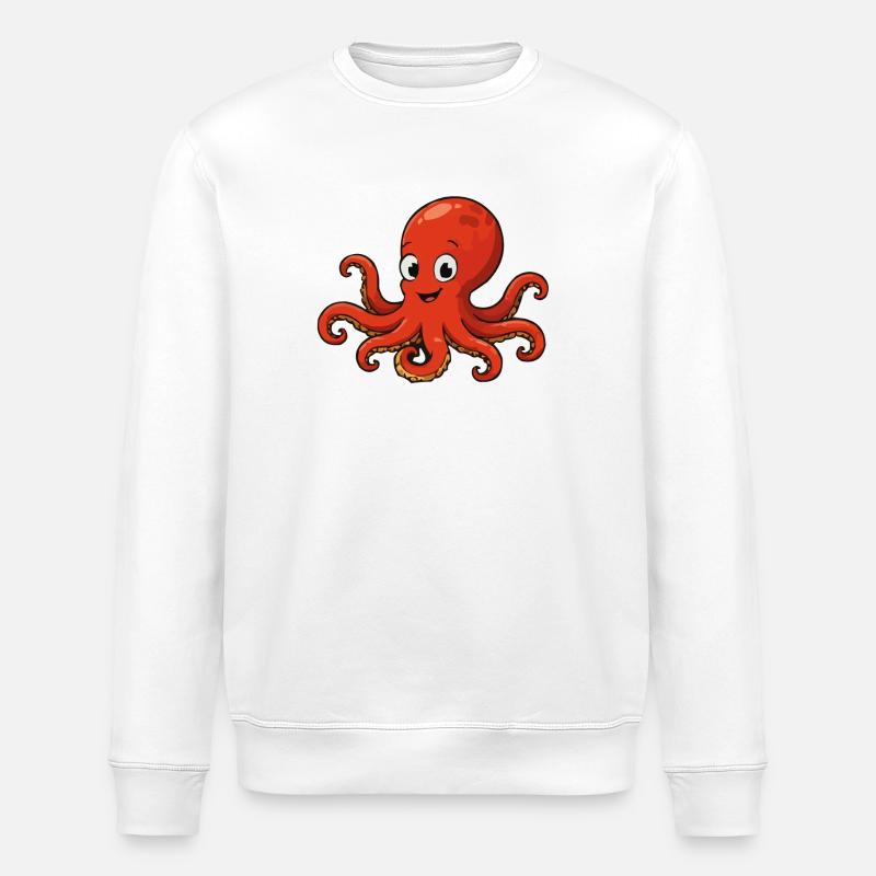 Cuddly Red Octopus Cartoon - Stanley/Stella ROLLER Unisex Organic Sweatshirt - white