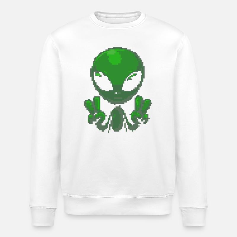 Pixel grünes Alien-Friedenszeichen - Stanley/Stella Unisex Bio-Sweatshirt ROLLER - Weiß