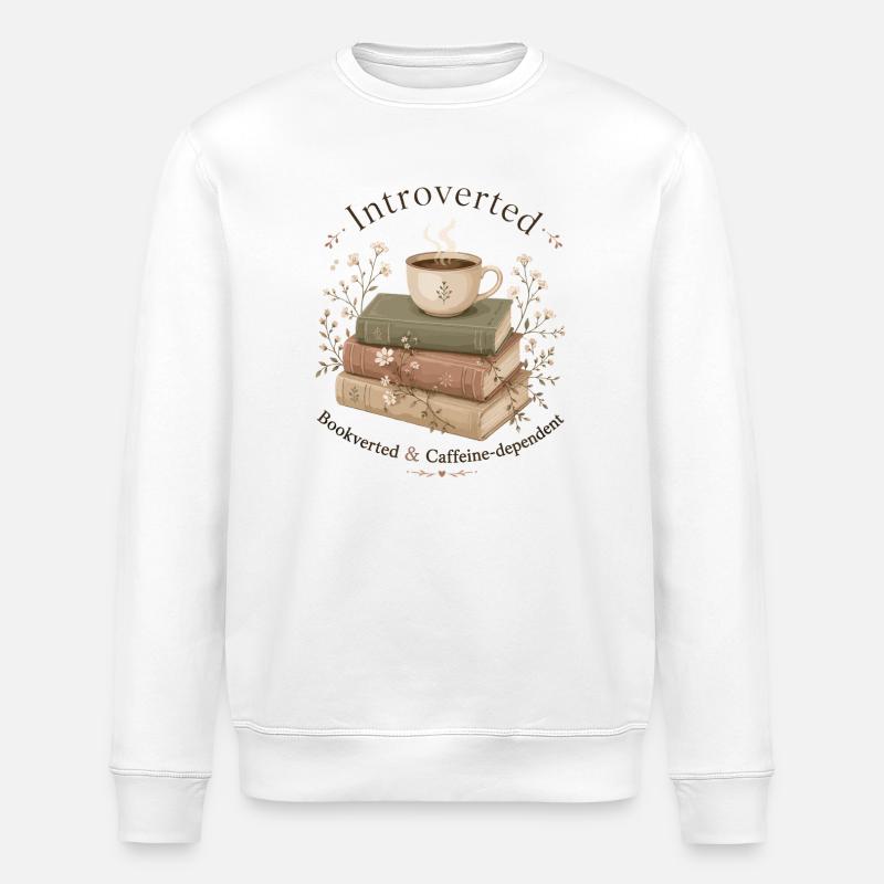 Introvert Books Coffee Bookworm - Stanley/Stella ROLLER Unisex Organic Sweatshirt - white