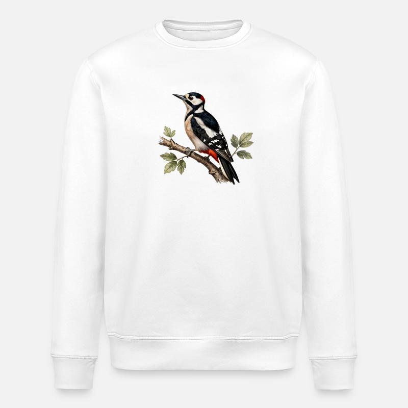 Pic épeiche sur branche - Sweat bio ROLLER Stanley/Stella Unisexe - blanc