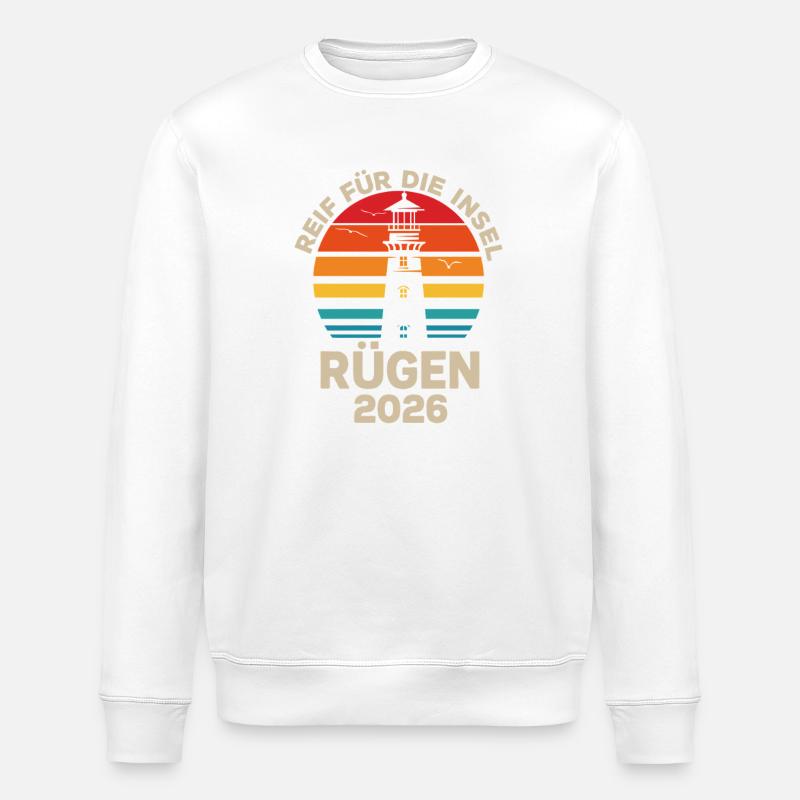 Rügen Insel Retro2026 Leuchtturm - Stanley/Stella Unisex Bio-Sweatshirt ROLLER - Weiß