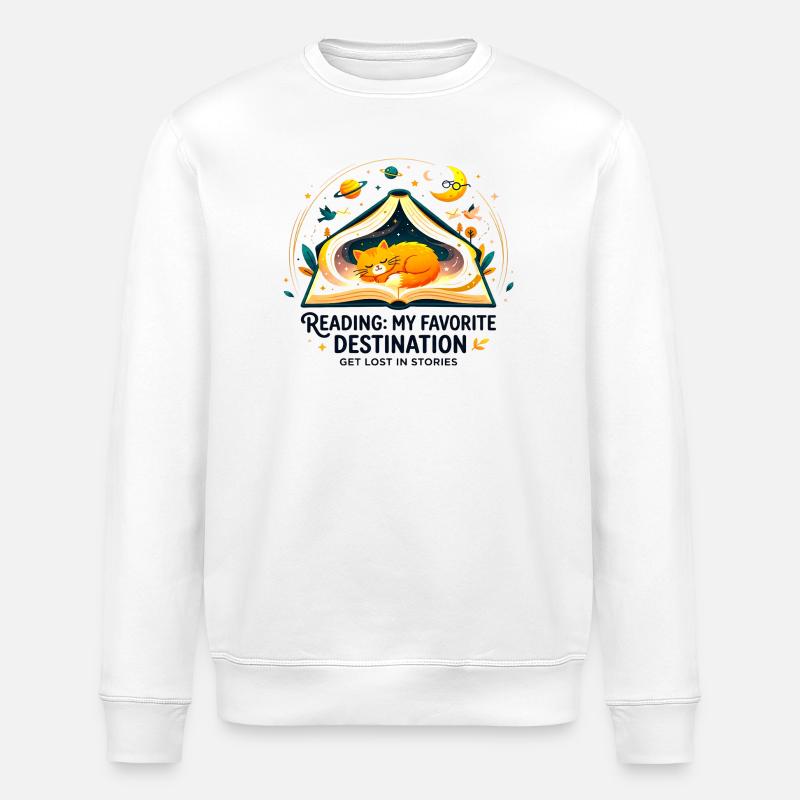 Reading_Cat_Favorite_Destination - Stanley/Stella ROLLER Unisex Organic Sweatshirt - white