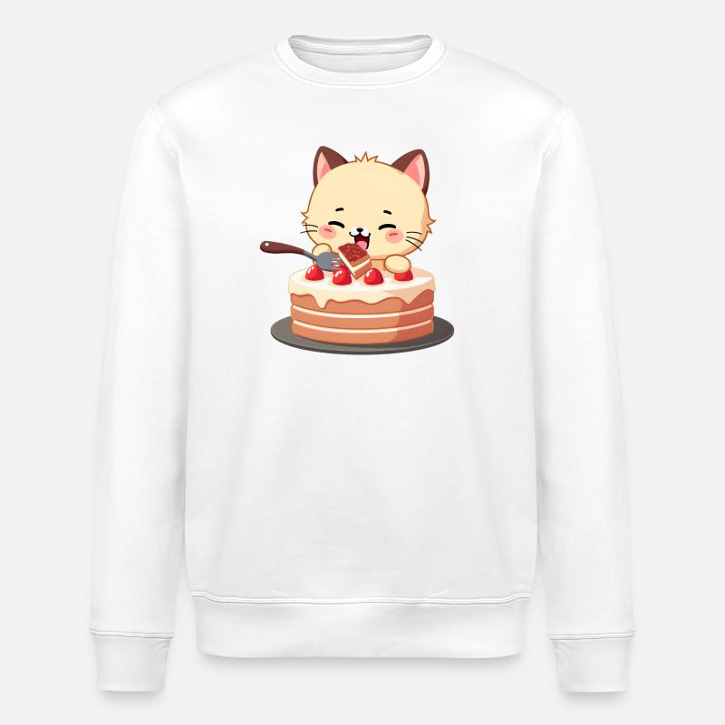 Katze isst Kuchen - Stanley/Stella Unisex Bio-Sweatshirt ROLLER - Weiß