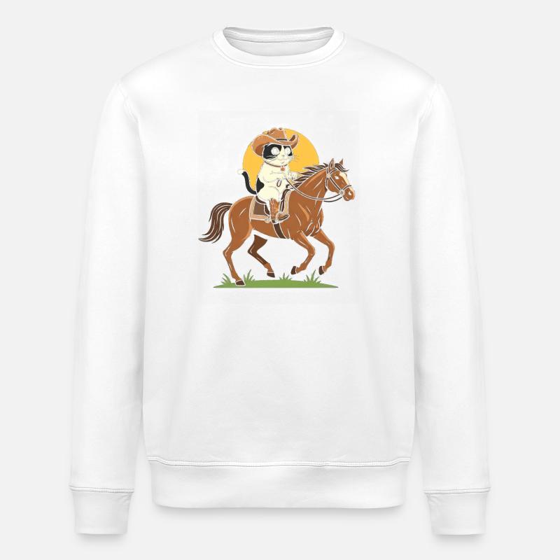 Katzen-Cowboy auf Pferd - Stanley/Stella Unisex Bio-Sweatshirt ROLLER - Weiß
