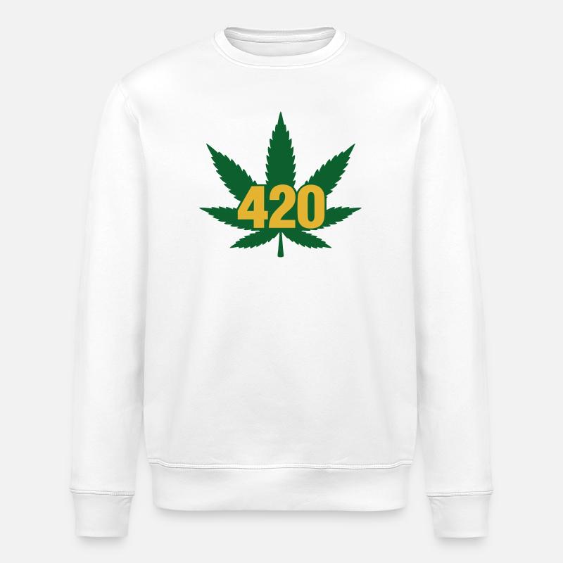420 Cannabis Leaf Emblem - Stanley/Stella ROLLER Unisex Organic Sweatshirt - white