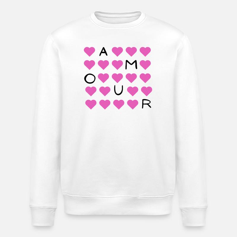 Pink Heart Grid Pattern - Stanley/Stella ROLLER Unisex Organic Sweatshirt - white