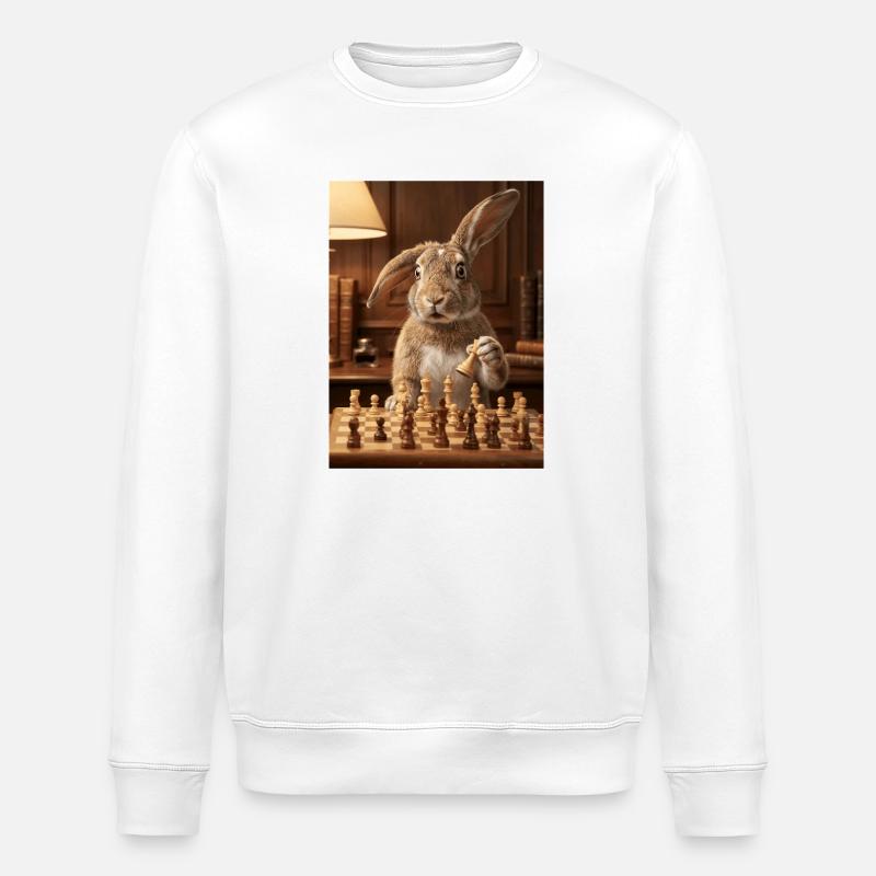 Rabbit playing chess - Stanley/Stella ROLLER Unisex Organic Sweatshirt - white