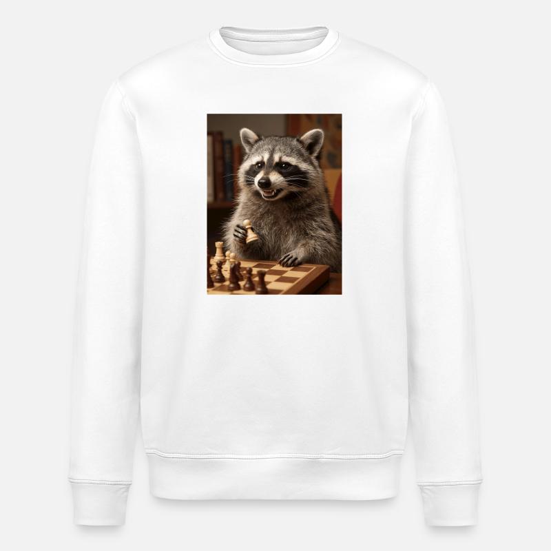 Raccoon playing chess - Stanley/Stella ROLLER Unisex Organic Sweatshirt - white