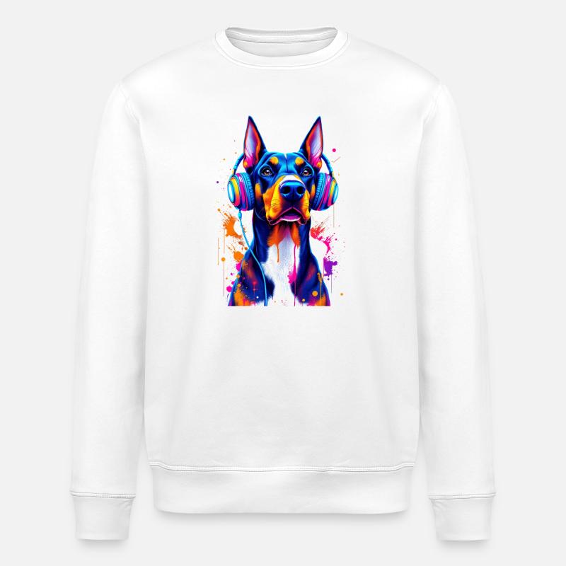 Doberman avec casque - Sweat bio ROLLER Stanley/Stella Unisexe - blanc