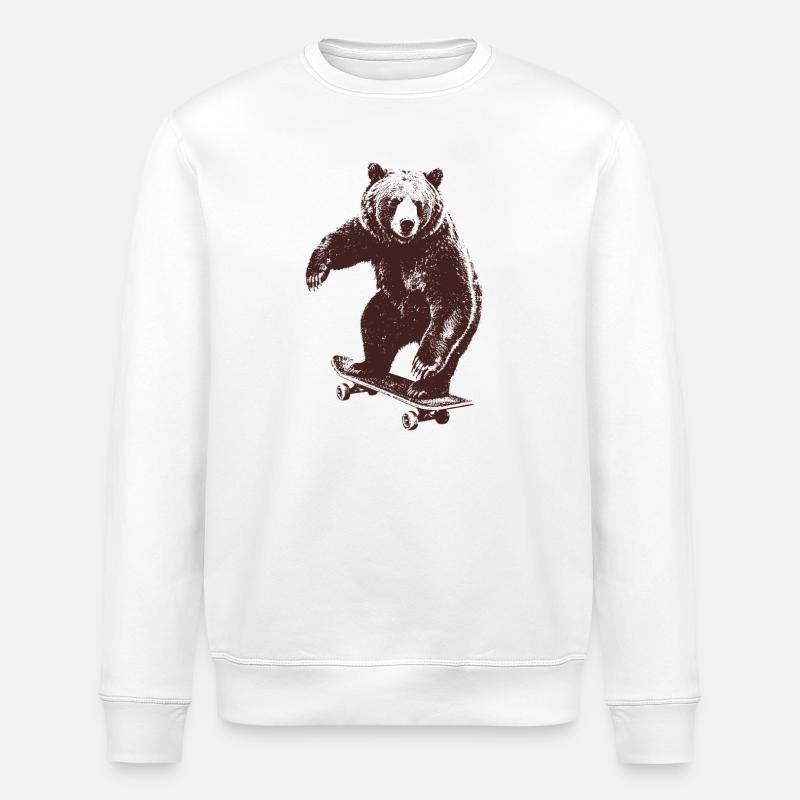 Skating Bear - Stanley/Stella ROLLER Unisex Organic Sweatshirt - white