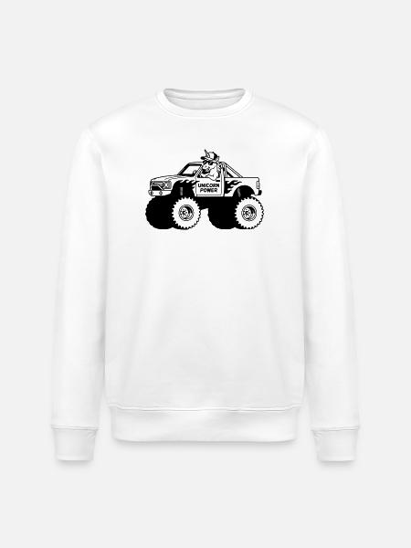 Einhorn im Monstertruck - Stanley/Stella Unisex Bio-Sweatshirt ROLLER - Weiß
