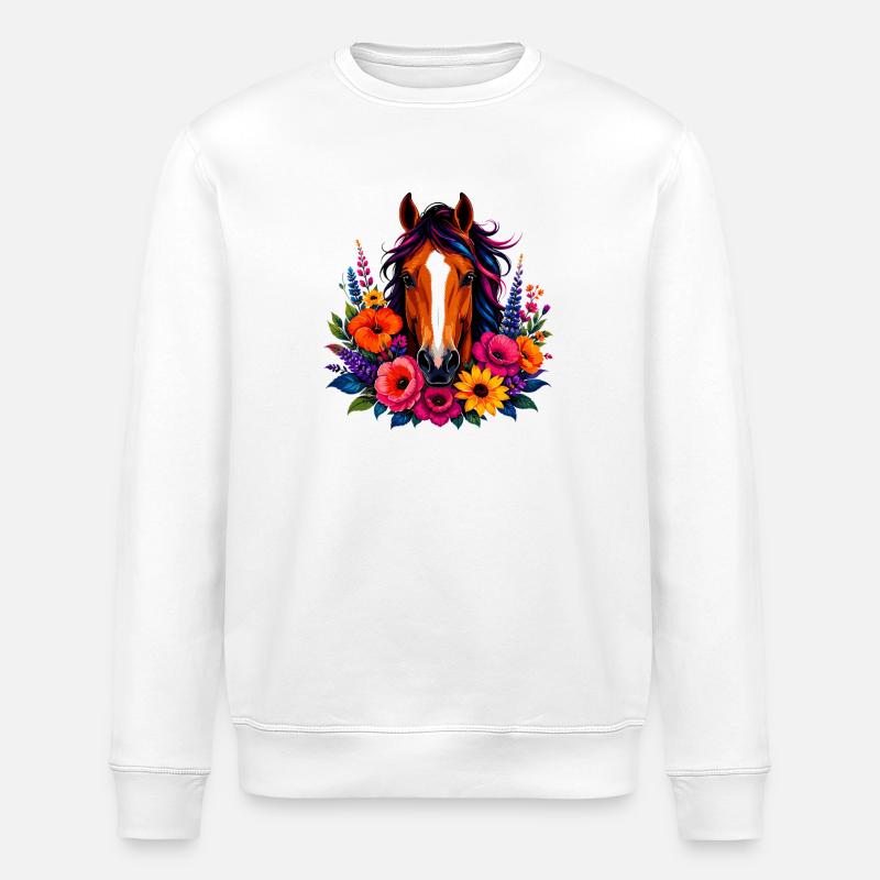 Cheval avec une couronne de fleurs - Sweat bio ROLLER Stanley/Stella Unisexe - blanc