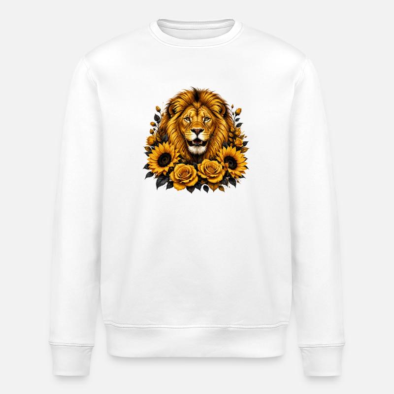Löwe im Sonnenblumenkranz - Stanley/Stella Unisex Bio-Sweatshirt ROLLER - Weiß