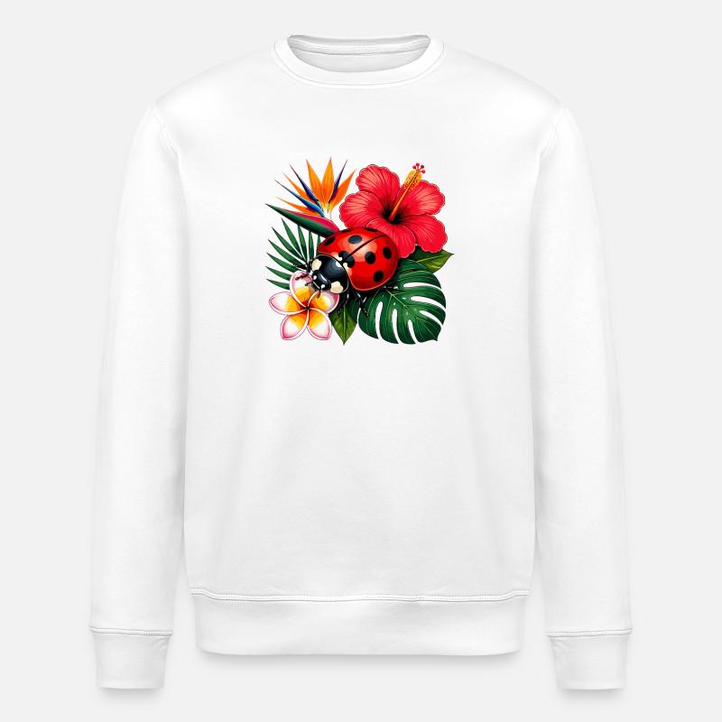 Tropical ladybug in hibiscus - Stanley/Stella ROLLER Unisex Organic Sweatshirt - white