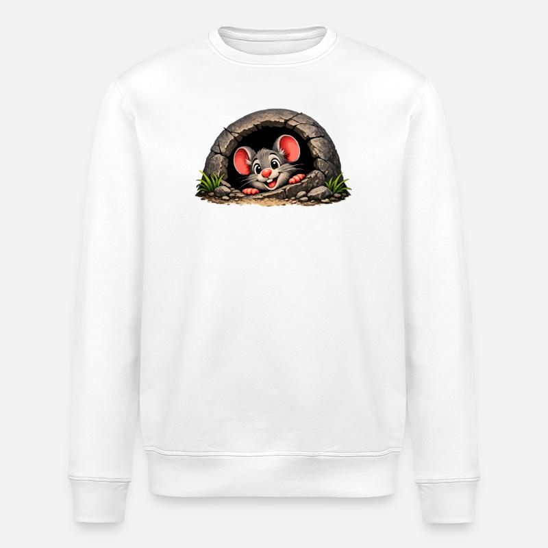 Little mouse out of hole - Stanley/Stella ROLLER Unisex Organic Sweatshirt - white