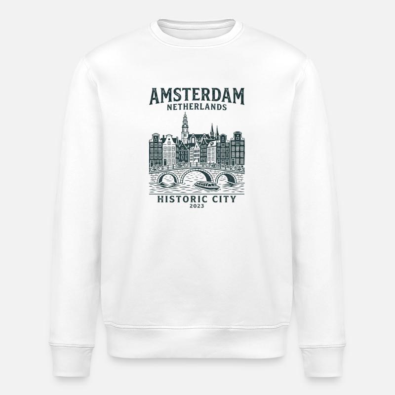 Amsterdam Netherlands City Canal Skyline - Stanley/Stella Unisex Bio-Sweatshirt ROLLER - Weiß